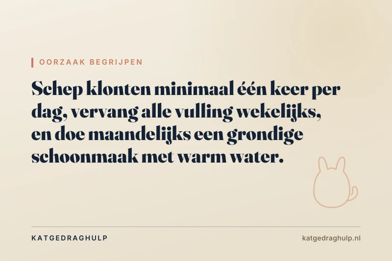 Tekstkaart van KatGedragHulp: Hoe vaak moet je de kattenbak schoonmaken?