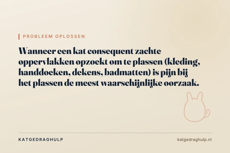 Tekstkaart van KatGedragHulp: Kat plast op kleding, handdoeken en dekens: bijna altijd pijn