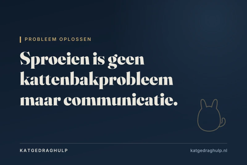 Tekstkaart van KatGedragHulp: Kat sproeien afleren: het stappenplan dat bij de oorzaak begint